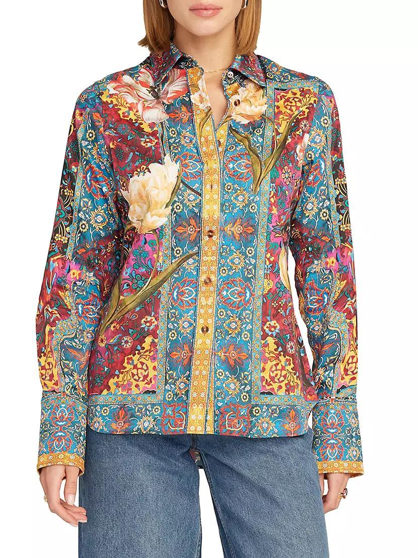 Priscilla Printed Stretch-Cotton Long-Sleeve Shirt Product Image