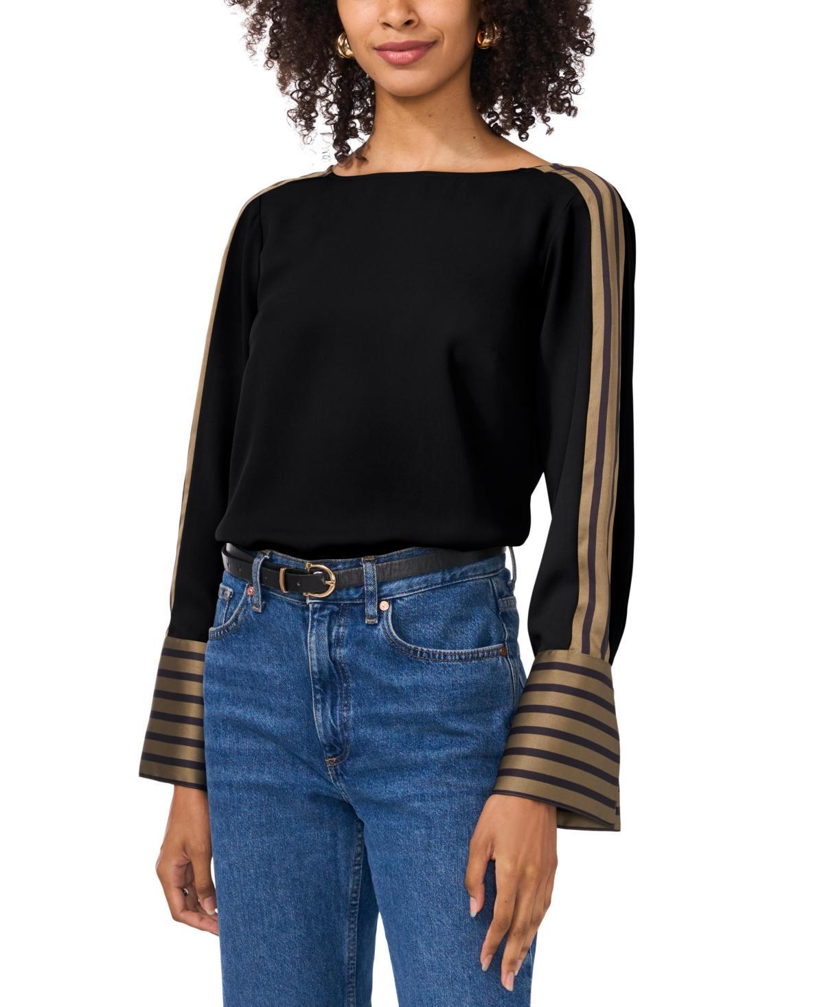 Vince Camuto Womens Contrast-Trim Long-Sleeve Top Product Image