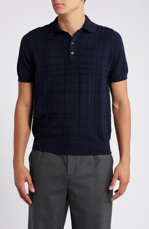 CANALI Men's Wool Tonal Plaid Polo Sweater In Navy Product Image