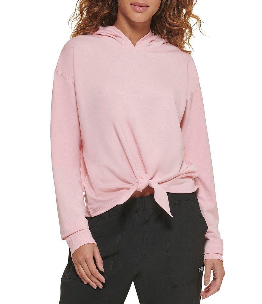 DKNY Sport Yoga Terry Tie Front Cropped Long Sleeve Hoodie Product Image