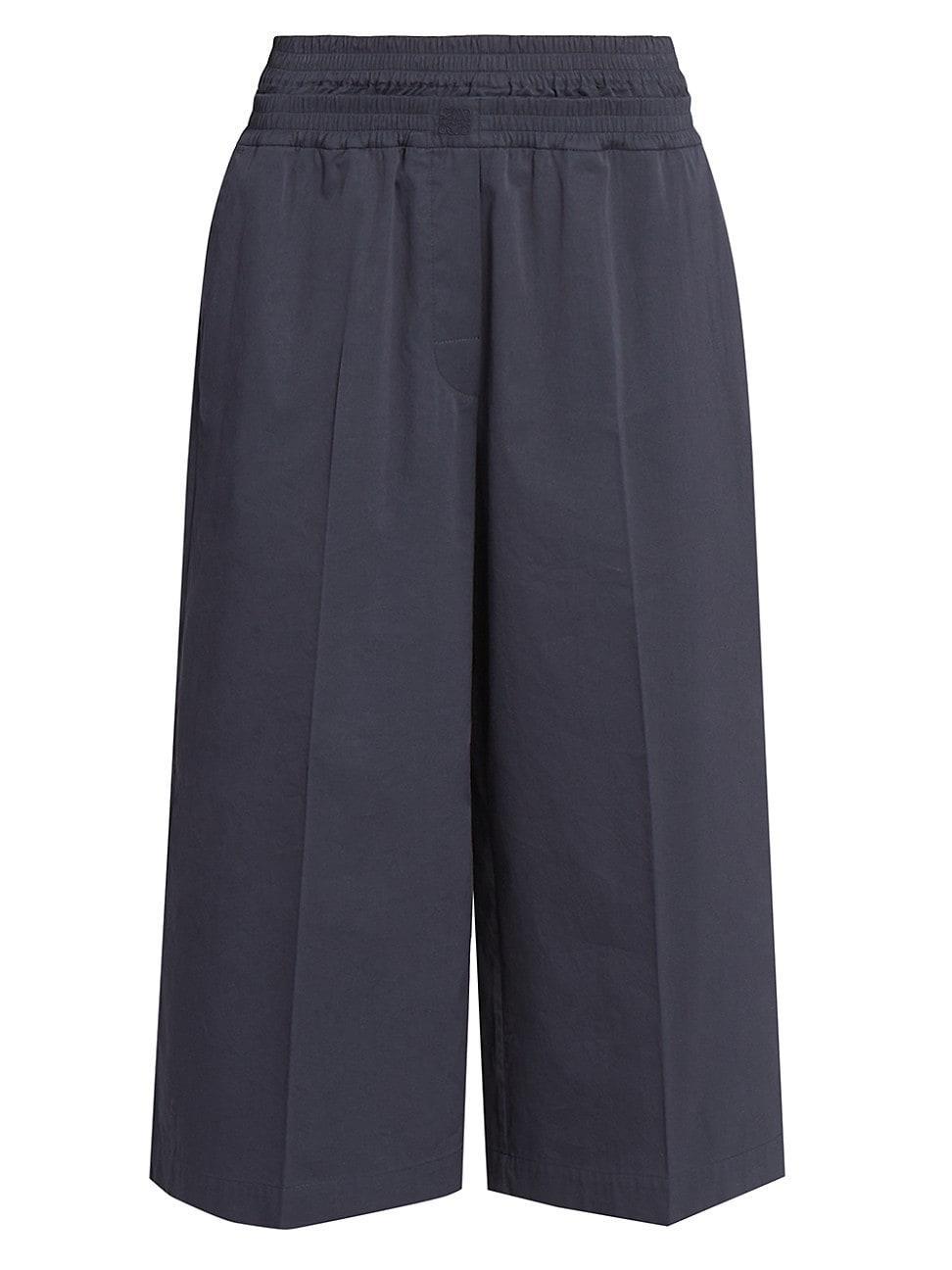 Womens Elasticized Cotton-Blend Crop Trousers Product Image