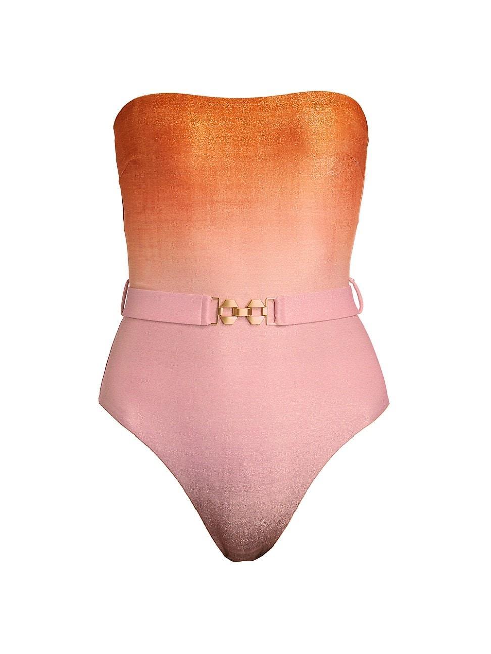 Womens Glittery Belted One-Piece Swimsuit Product Image