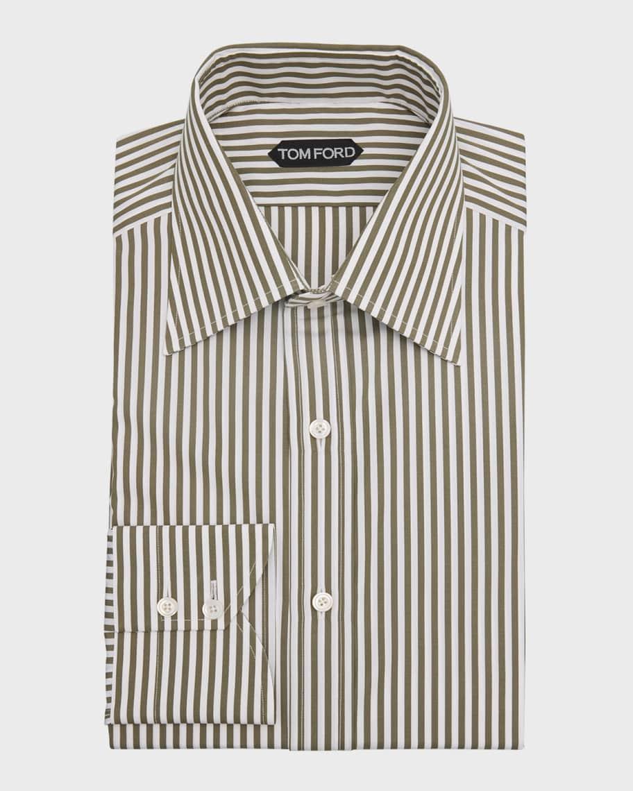 Men's Cotton Baton Stripe Slim-Fit Dress Shirt Product Image