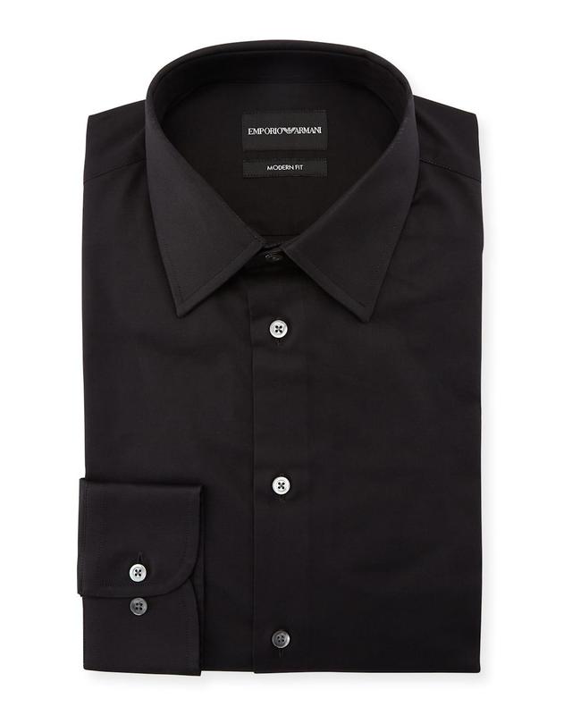 Mens Modern-Fit Cotton-Stretch Dress Shirt, Black Product Image