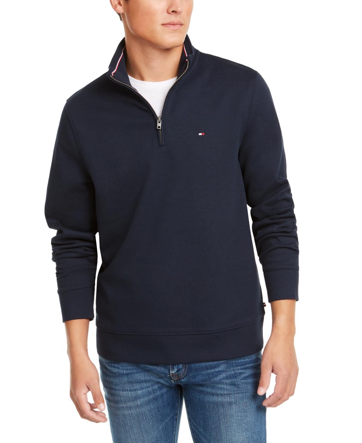 Mens Tommy Hilfiger Logo Quarter-Zip Top New Blue Grey Product Image