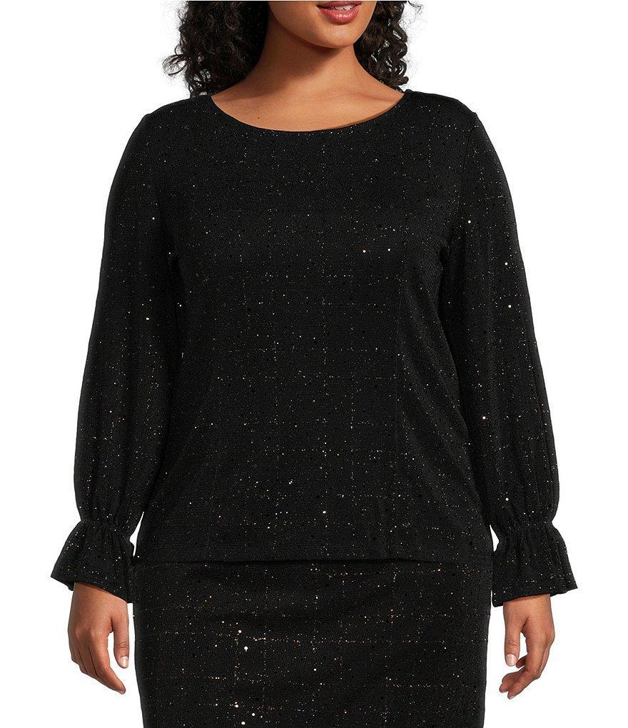 Kasper Plus Size Embellished Bateau Neck Long Sleeve Top Product Image