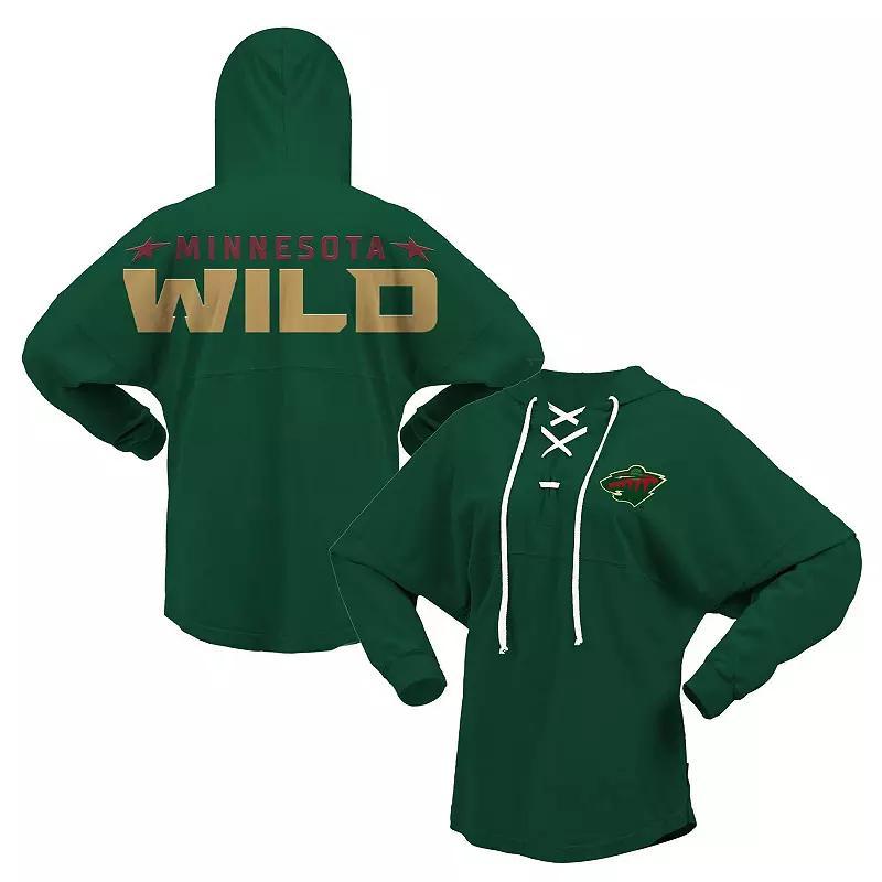 Womens Fanatics Branded Minnesota Wild Jersey Lace-Up V-Neck Long Sleeve Hoodie T-Shirt Product Image