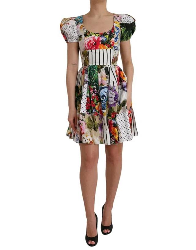 DOLCE & GABBANA Multicolor Patchwork Cotton Aline Mini Dress Product Image