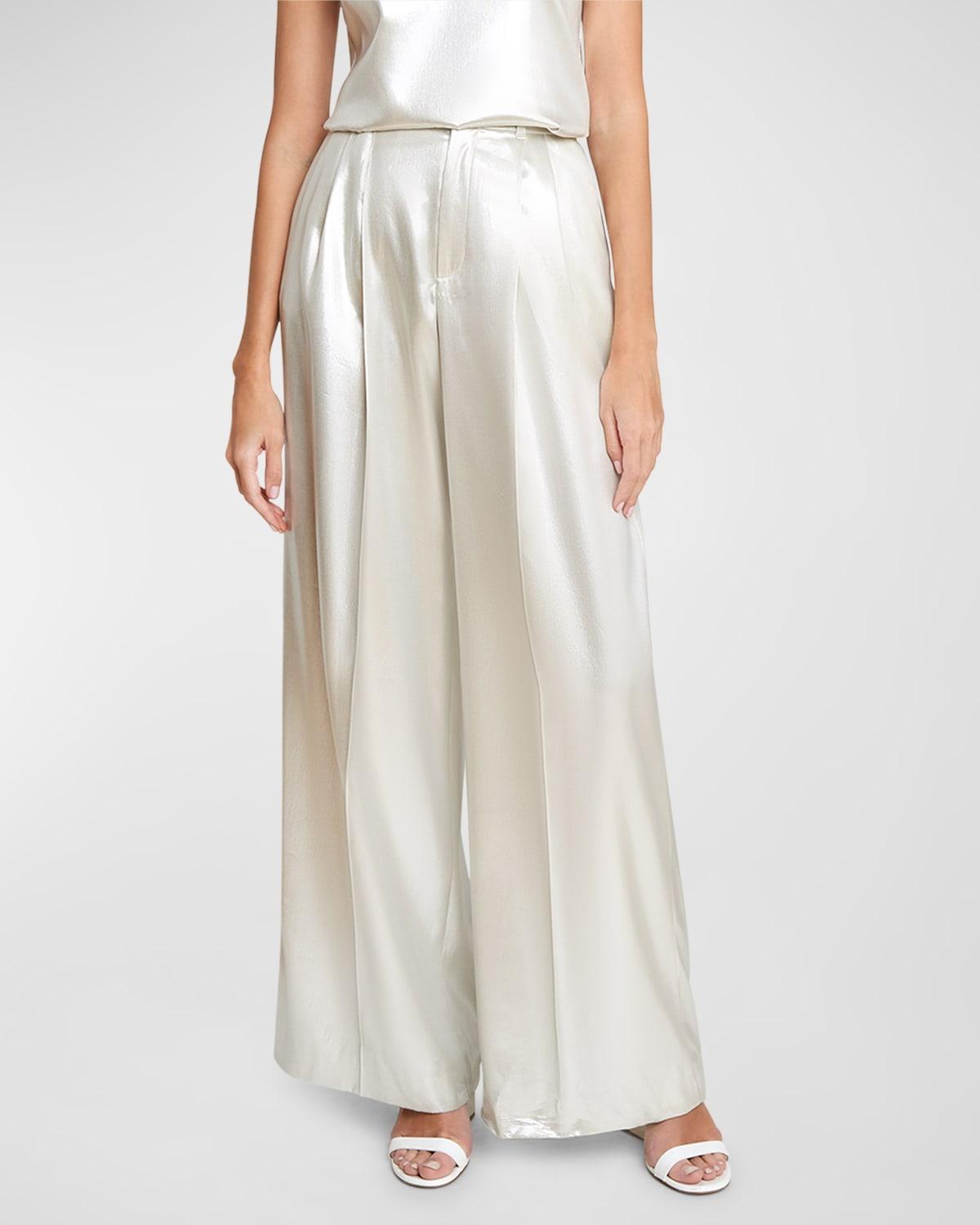 Organic Silk Lame Pleated Wide-Leg Sailor Trousers Product Image