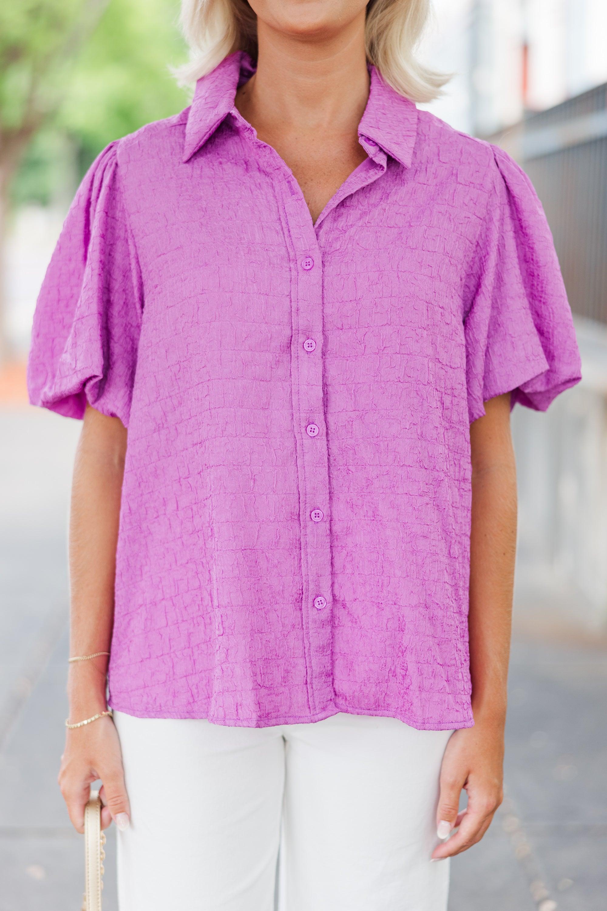 Happy You're Here Lavender Purple Textured Blouse Female Product Image