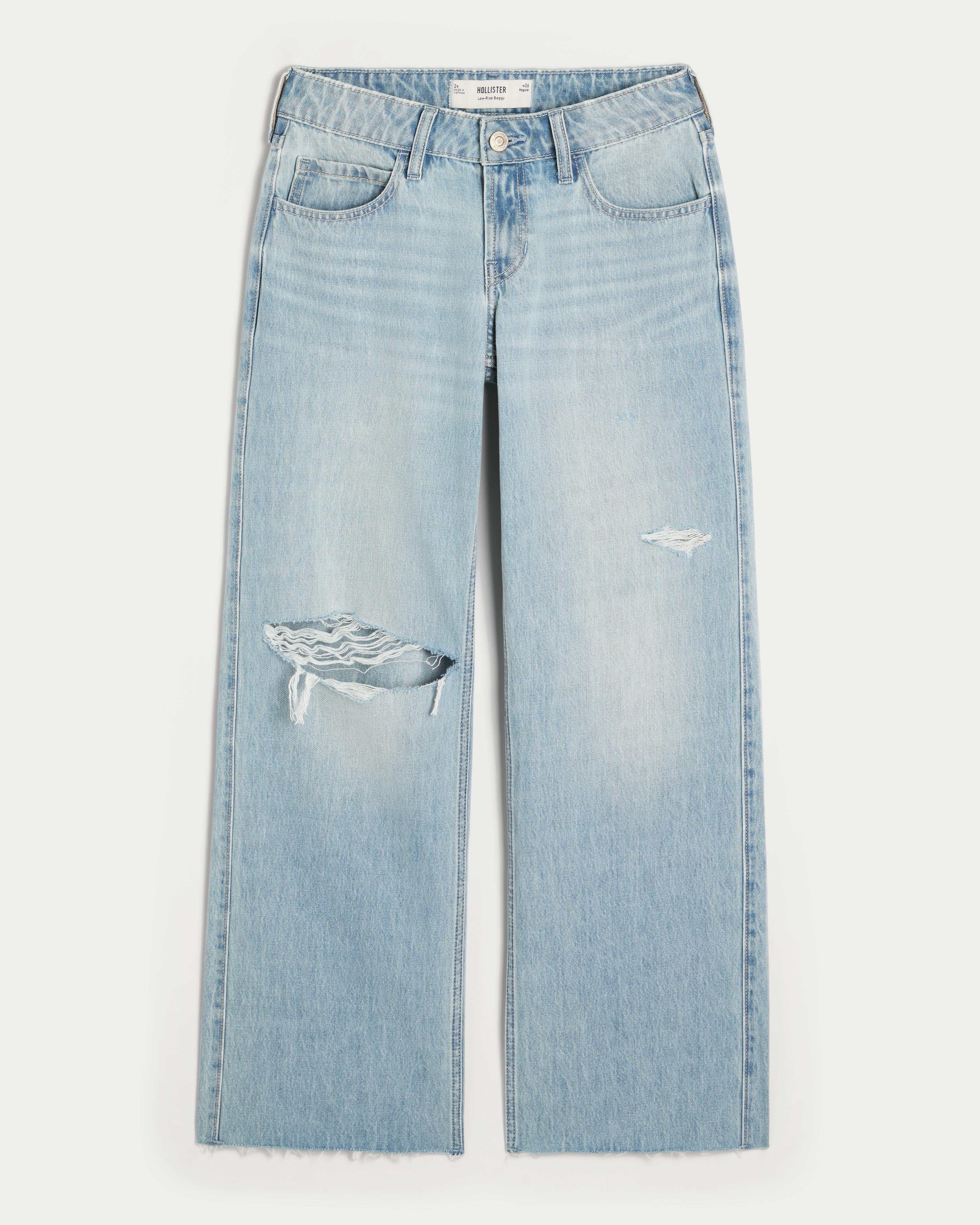 Low-Rise Ripped Light Wash Baggy Jeans Product Image