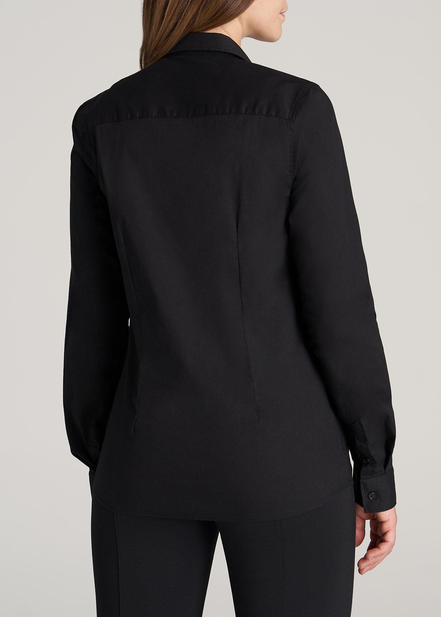 Button-Up Dress Shirt for Tall Women in Black Female Product Image