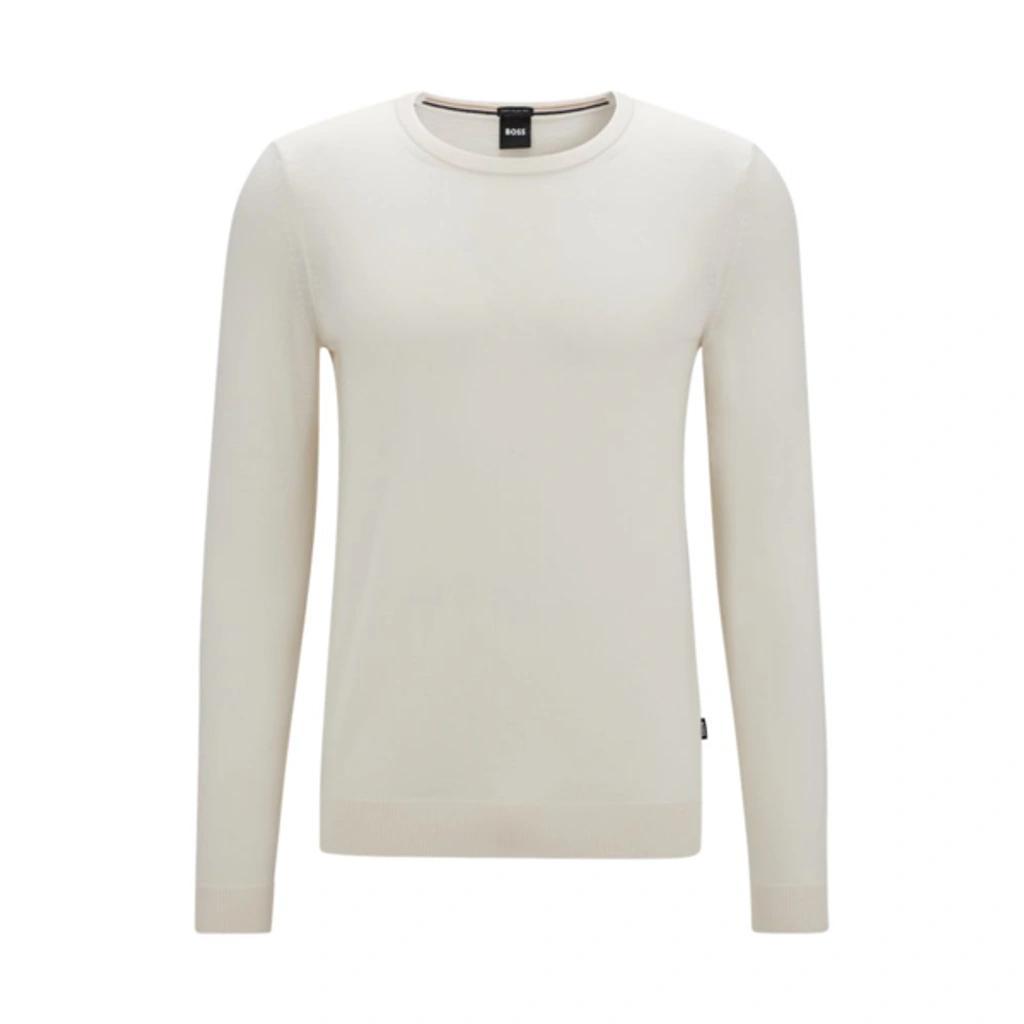 HUGO BOSS Leno-p Solid Slim Fit Wool Sweater In White Product Image