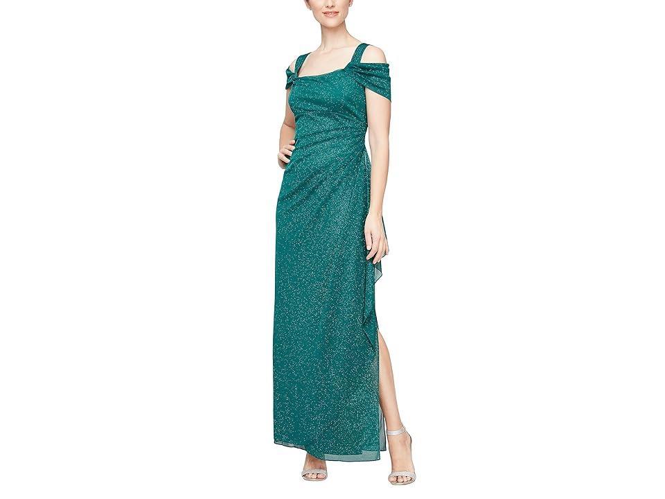 Alex Evenings Cold Shoulder Ruffle Glitter Evening Gown Product Image