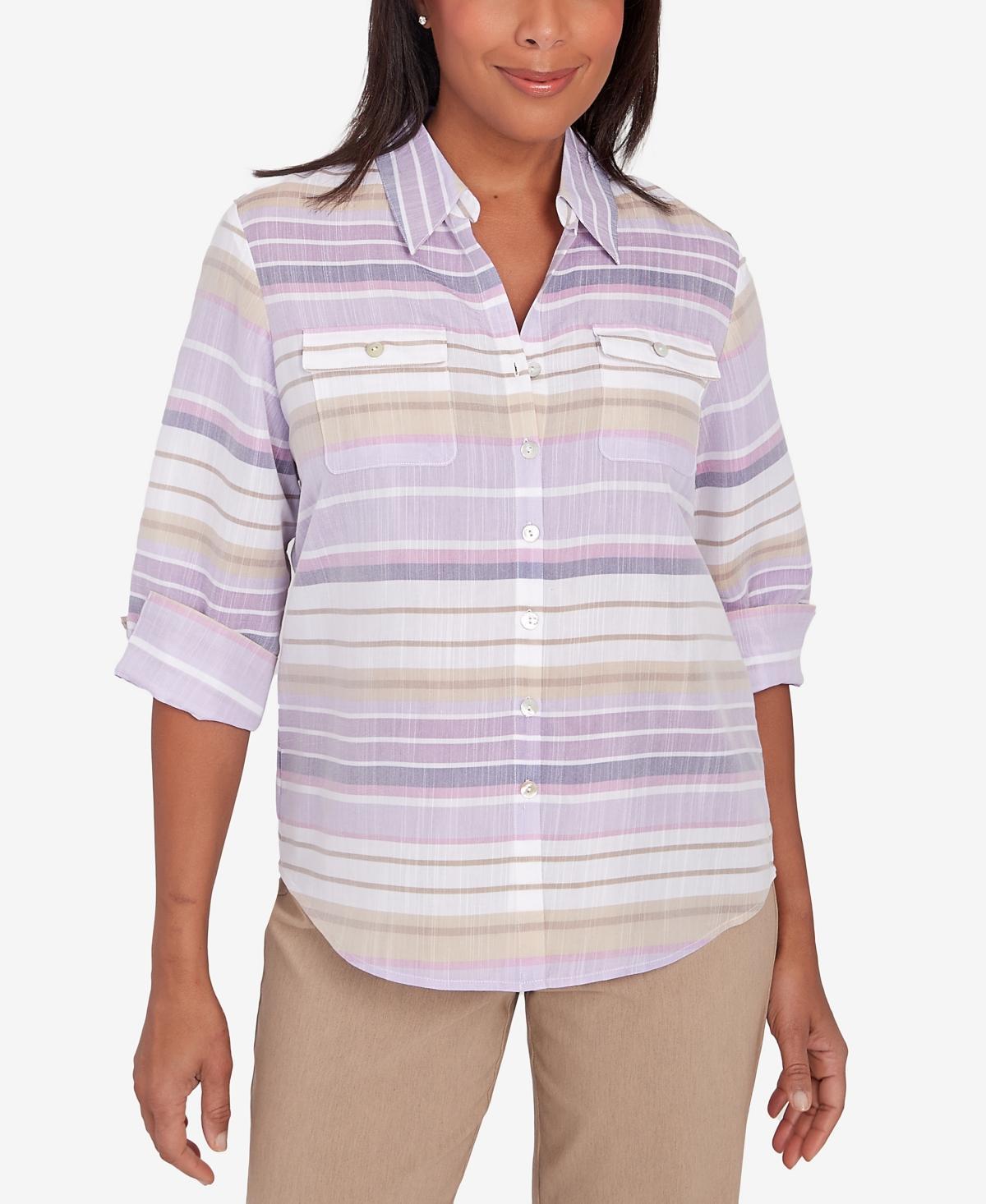 Charm School Women's Horizontal Stripe Button Down Top Product Image