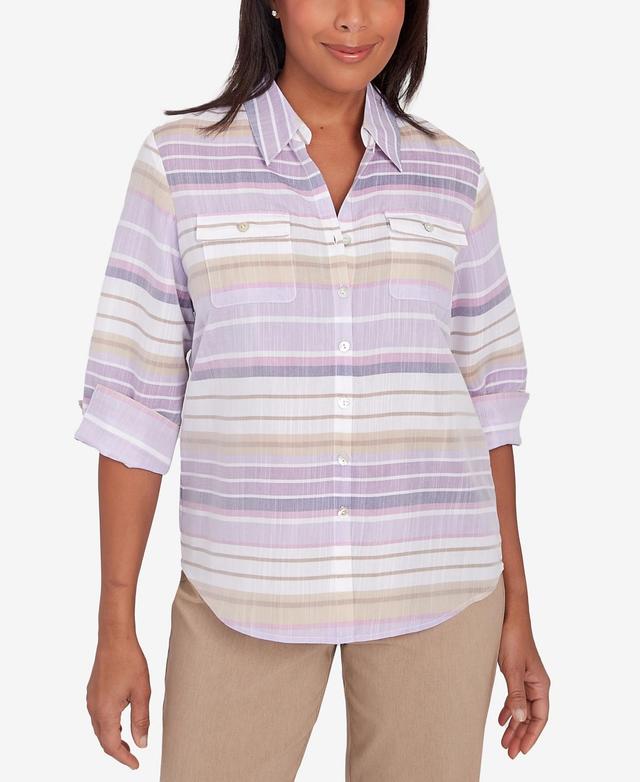 Charm School Women's Horizontal Stripe Button Down Top Product Image