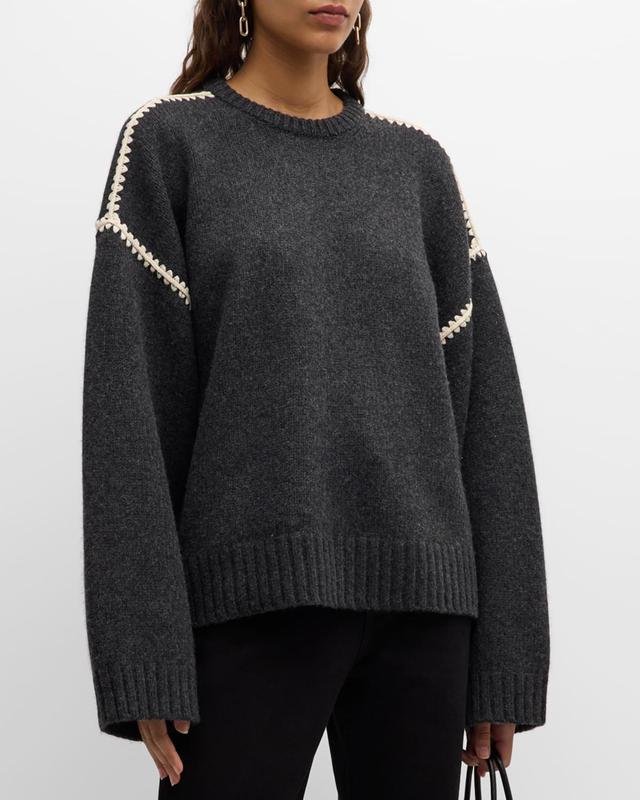 Womens Wool-Cashmere Embroidered Sweater Product Image