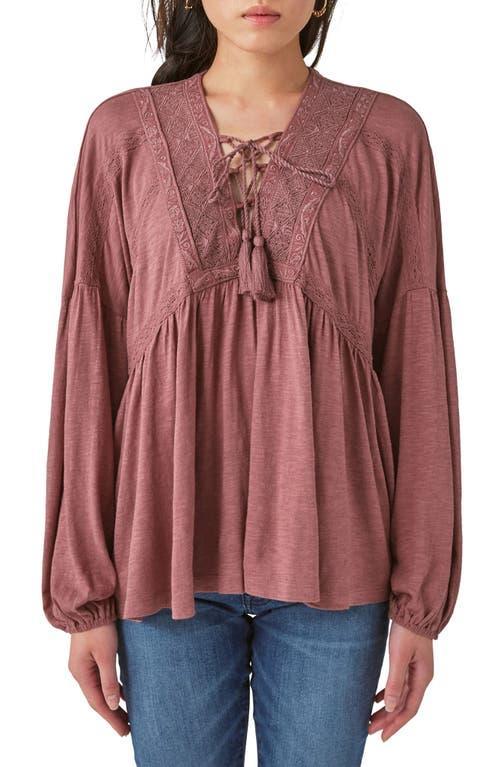 Lucky Brand Lace-Up Trim Peasant Top Product Image