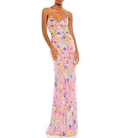 Womens Metallic Floral Sheath Gown Product Image