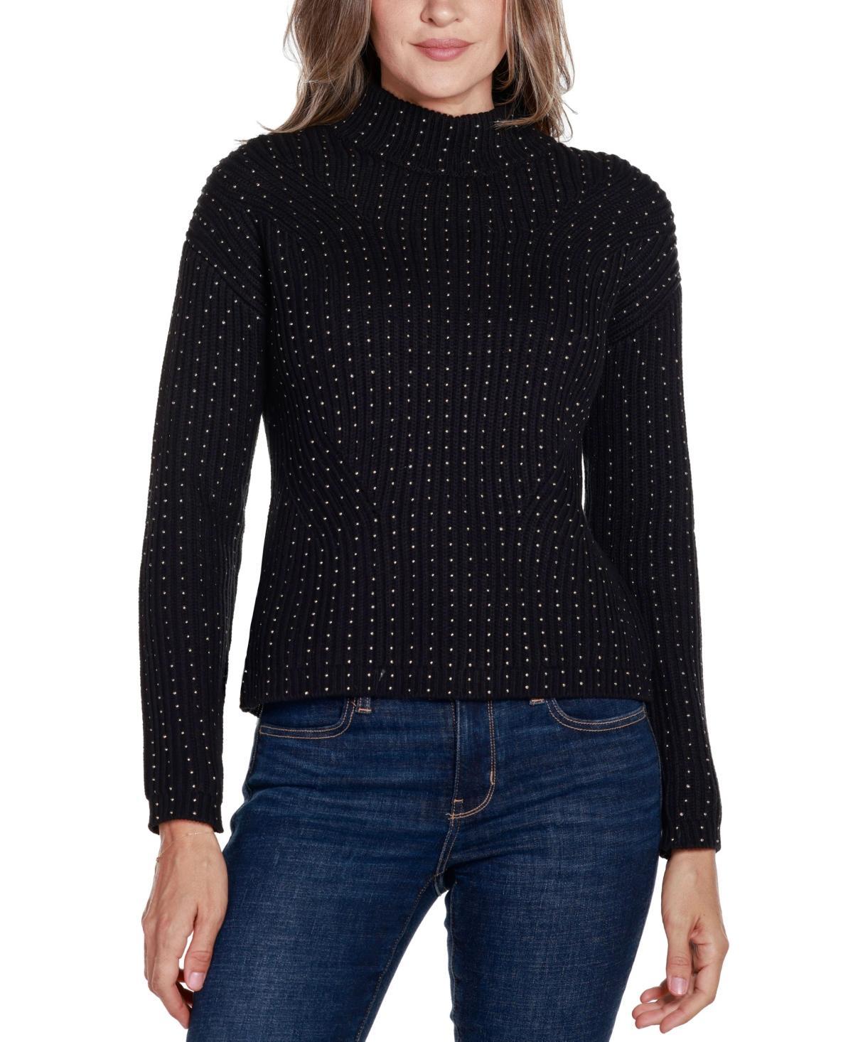 Belldini Womens Black Label Embellished Mock Neck Ribbed Sweater - Black product image