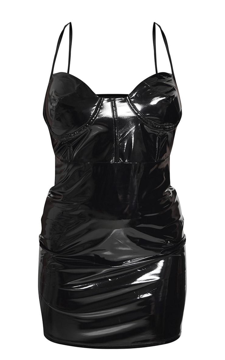 Plus Black Vinyl Corset Bodycon Dress Product Image