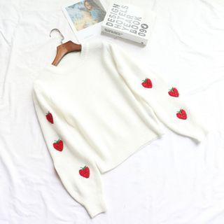 Strawberry Embroidery Long Sleeve Sweater Product Image