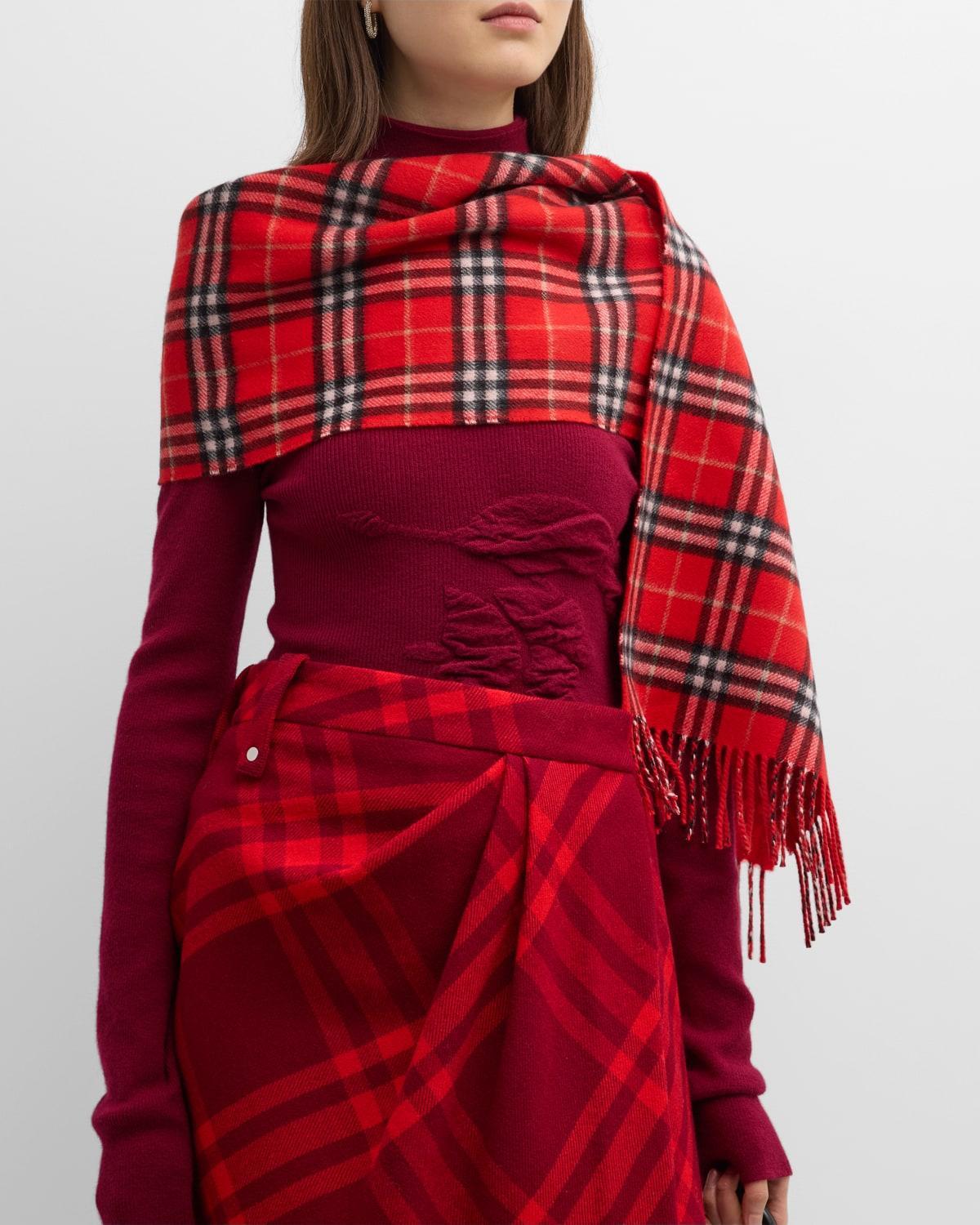 Reversible Check Cashmere Fringe Scarf Product Image