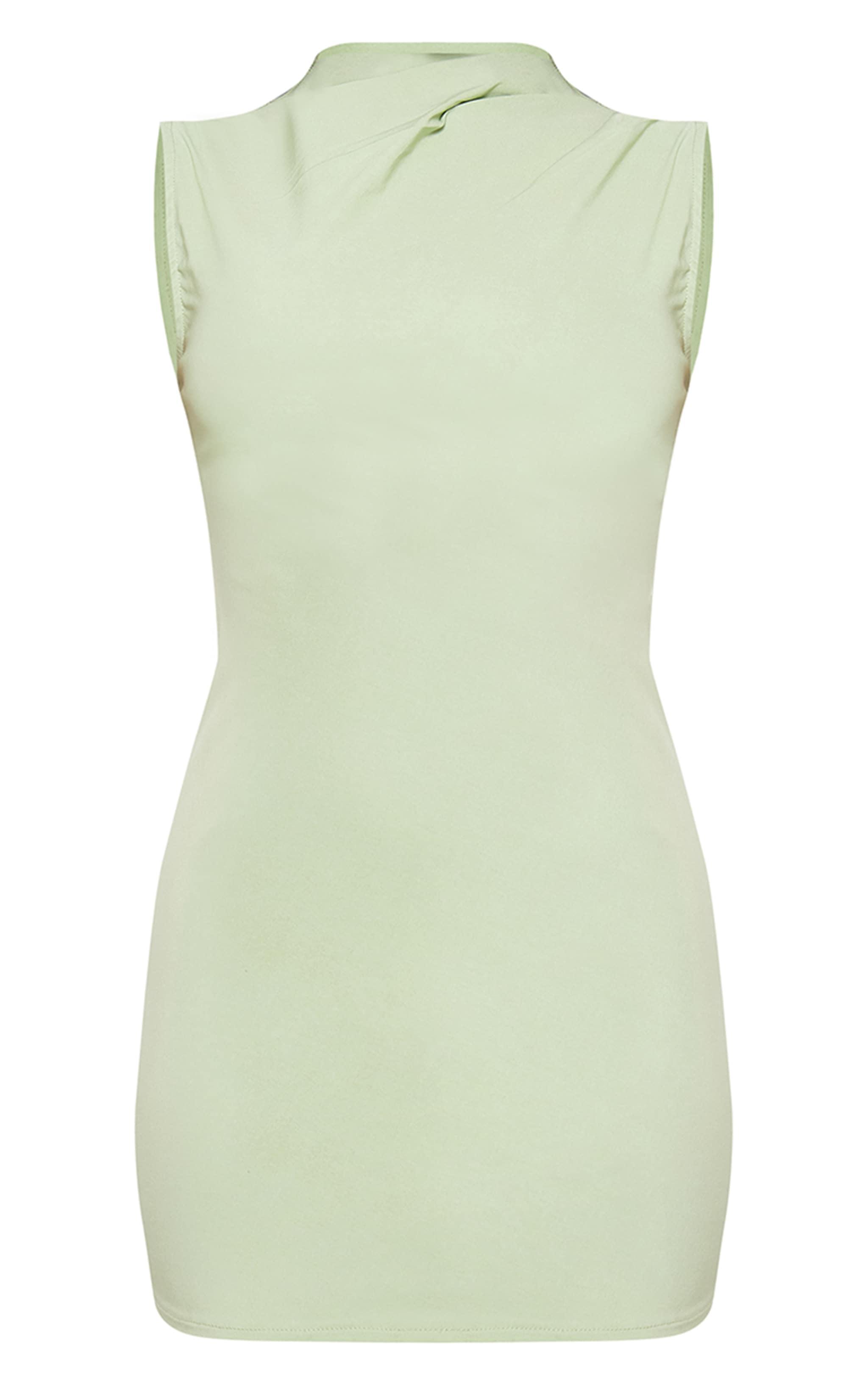 Sage Stretch Woven High Neck Mini Dress Product Image