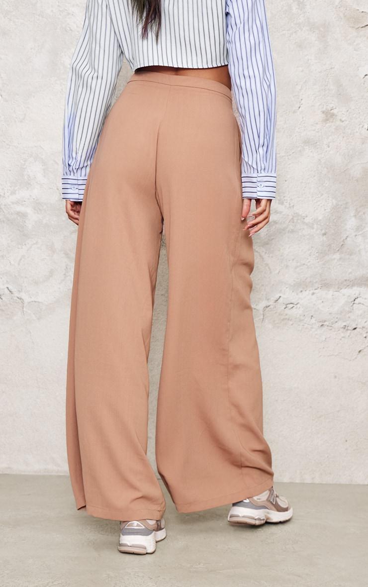 Taupe Pintuck Detail Wide Leg Tailored Trousers Product Image