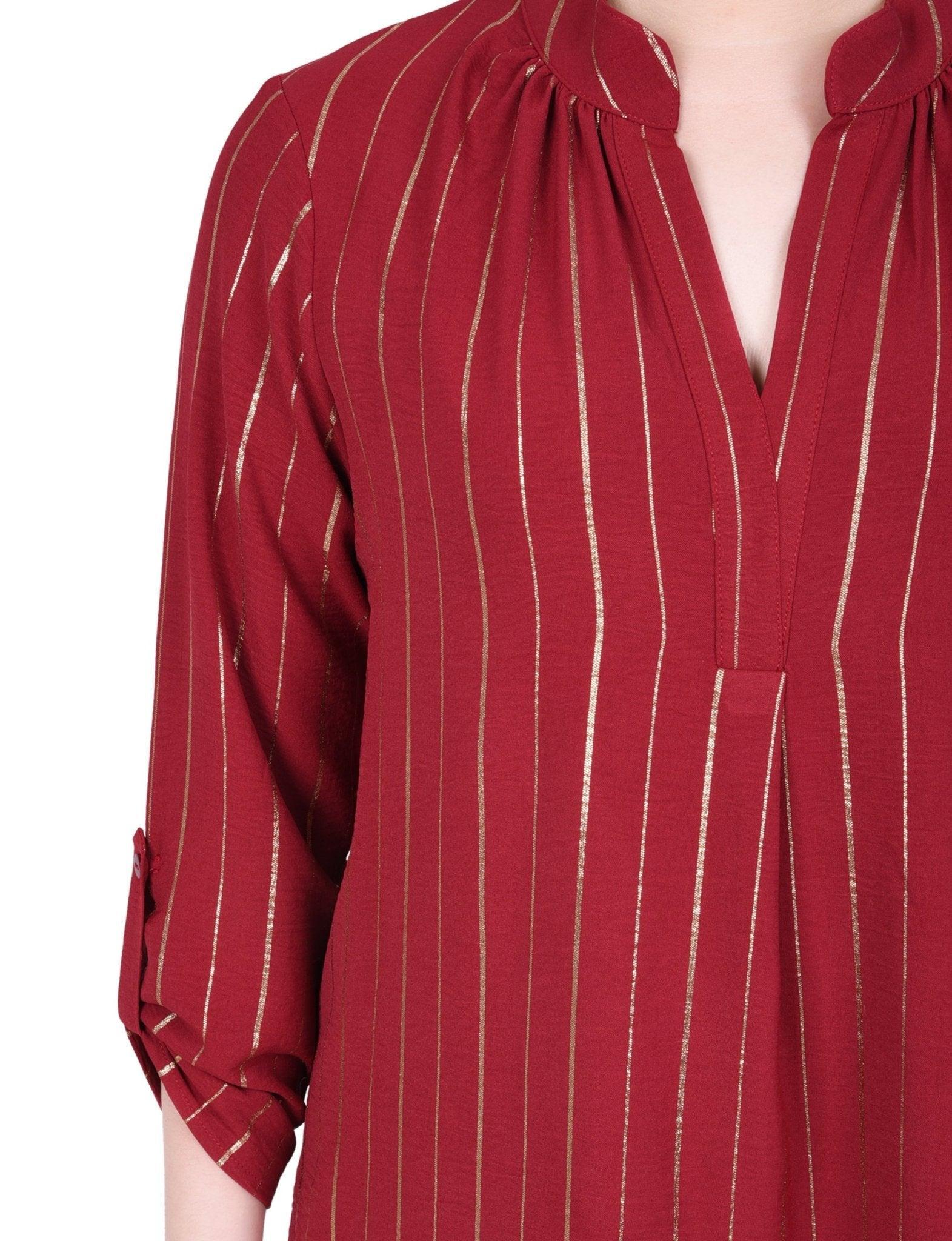 NY Collection Long Sleeve Foil Striped Blouse - Petite Product Image