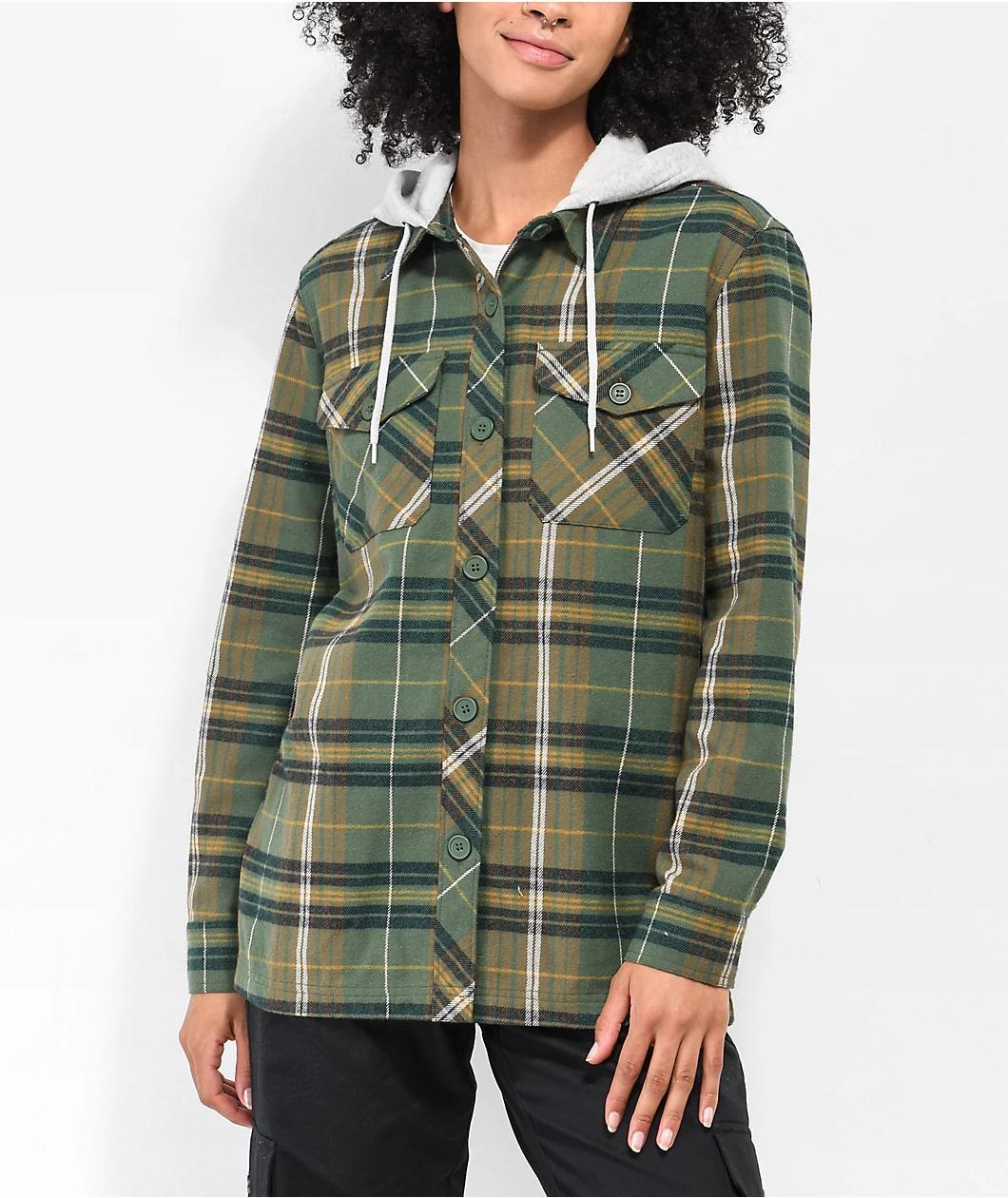 Empyre Holly Yin Yang Green & Grey Hooded Flannel Shirt Product Image