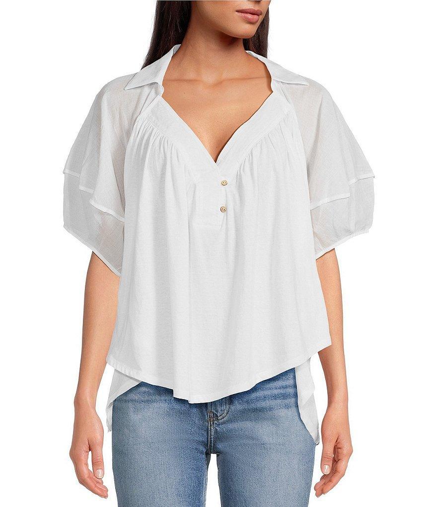 Free People Sunray Babydoll Collared Neck Short Sleeve Top Product Image