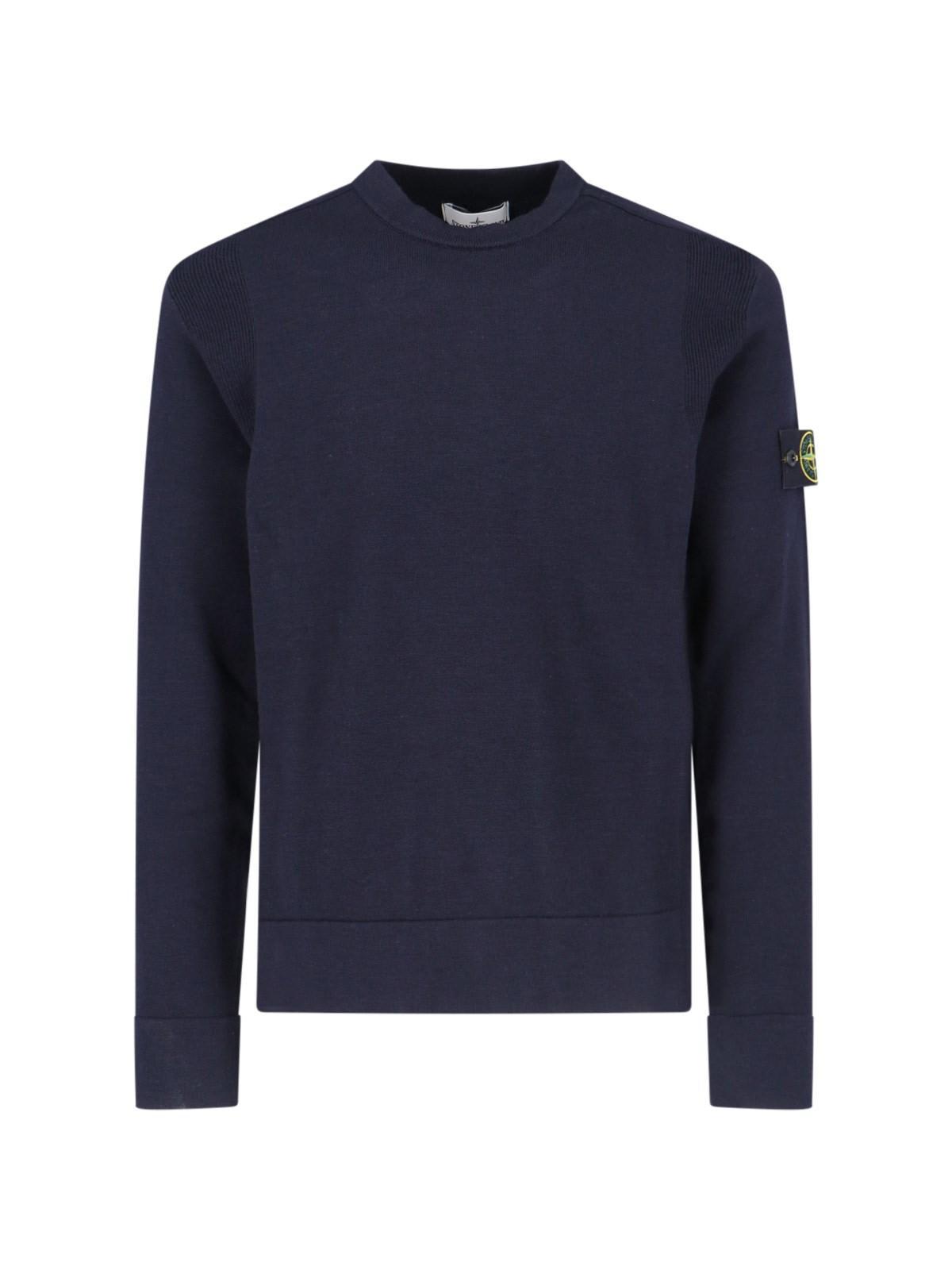 STONE ISLAND Logo Crew Neck Sweater In Blue Product Image