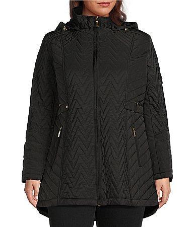 Gallery Plus Size Quilted Zip Front Faux Fur Hooded Jacket Product Image