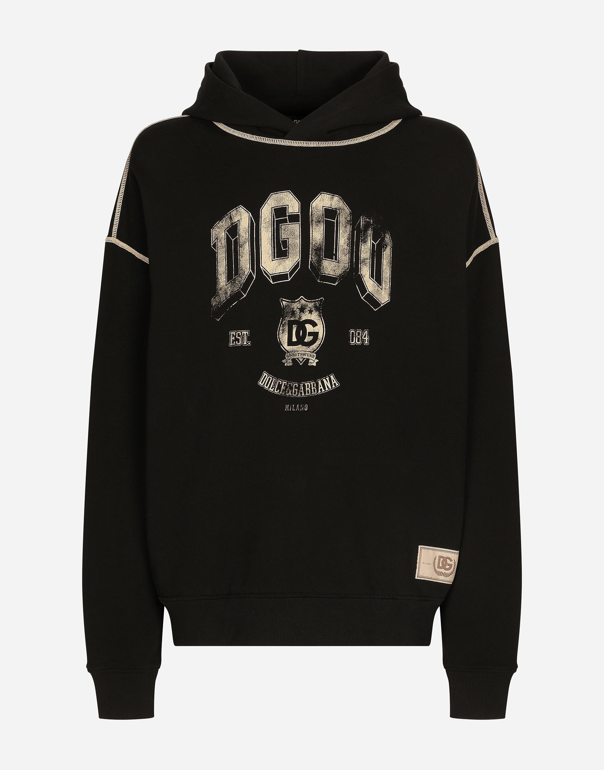 Dg-print Cotton Hoodie In Black Product Image