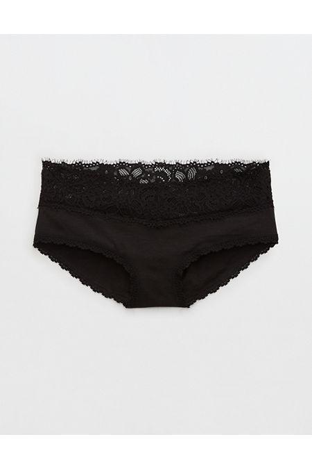 Aerie Cotton Eyelash Lace Boybrief Underwear Women's True Black S Product Image