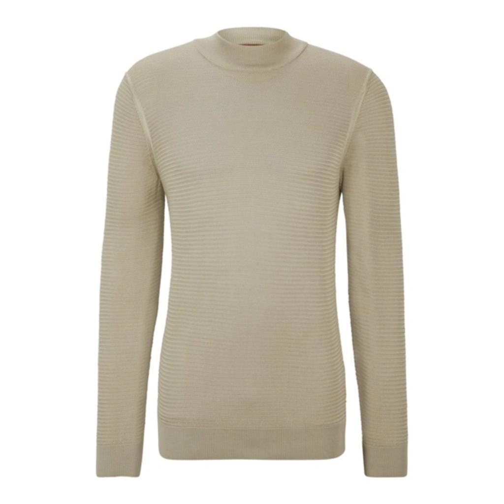 HUGO BOSS Mock-neck Sweater In Knitted Silk In Beige Product Image