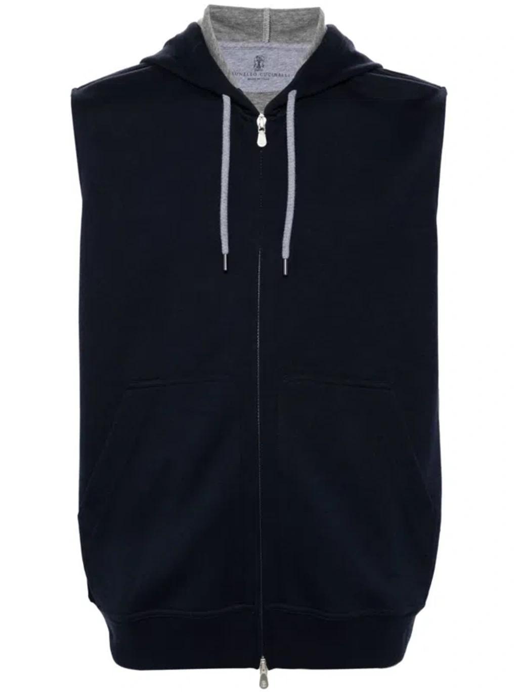 BRUNELLO CUCINELLI Sleeveless Hoodie In Blue Product Image