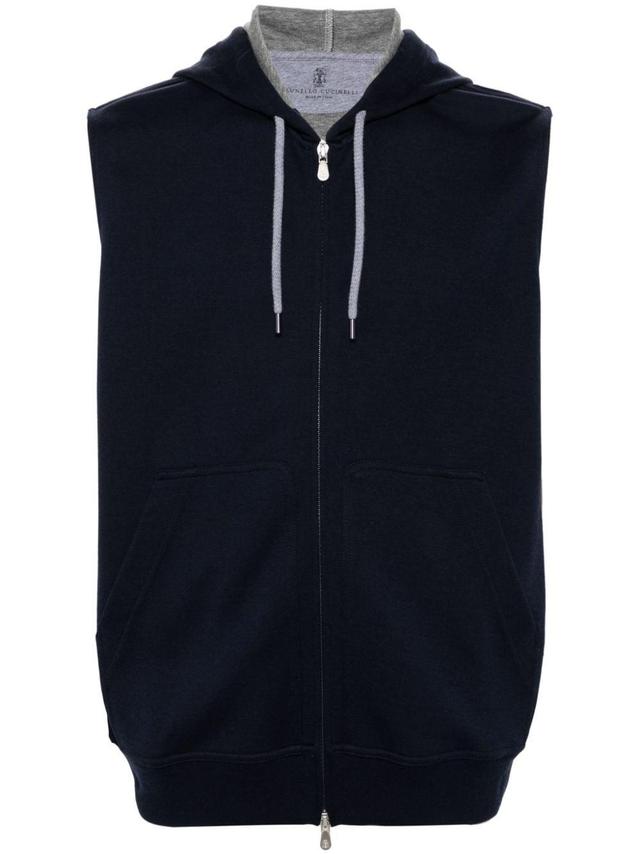 Sleeveless Hoodie In Blue Product Image