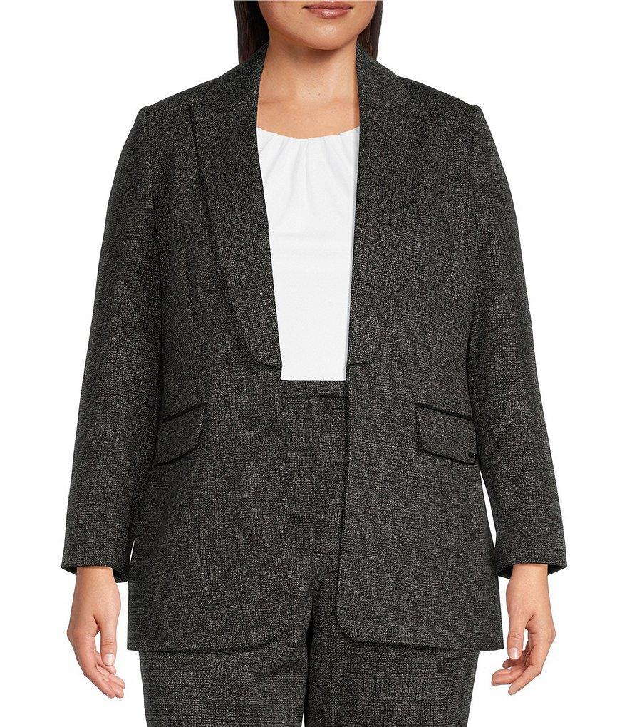 Calvin Klein Plus Size Cotton-Blend Shawl Collar Long Sleeve Open Front Herringbone Jacket Product Image