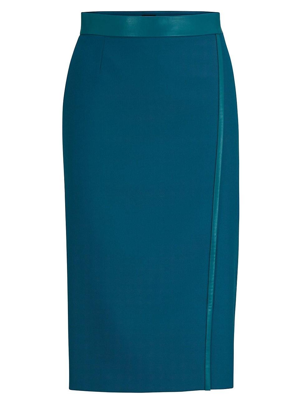 Womens Pencil Skirt in Wool Twill with Faux-Leather Trims Product Image