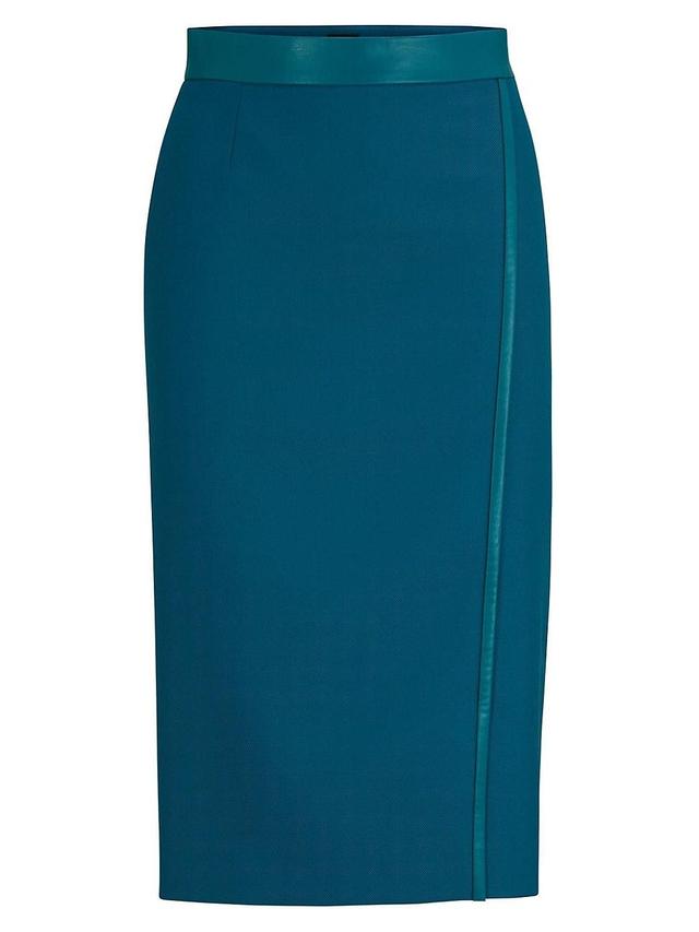 Womens Pencil Skirt in Wool Twill with Faux-Leather Trims Product Image