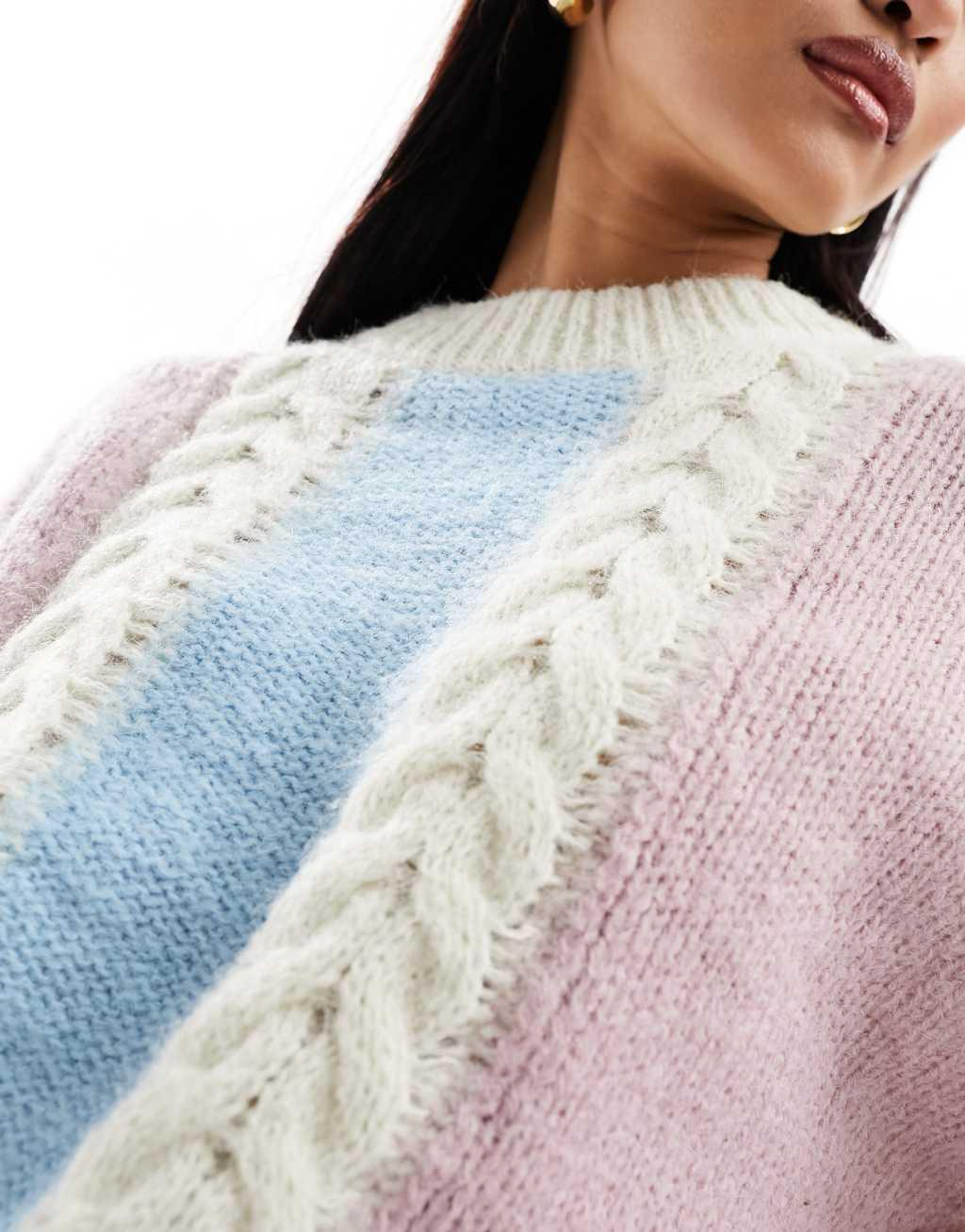 Pieces cable detail sweater in multi color block Product Image