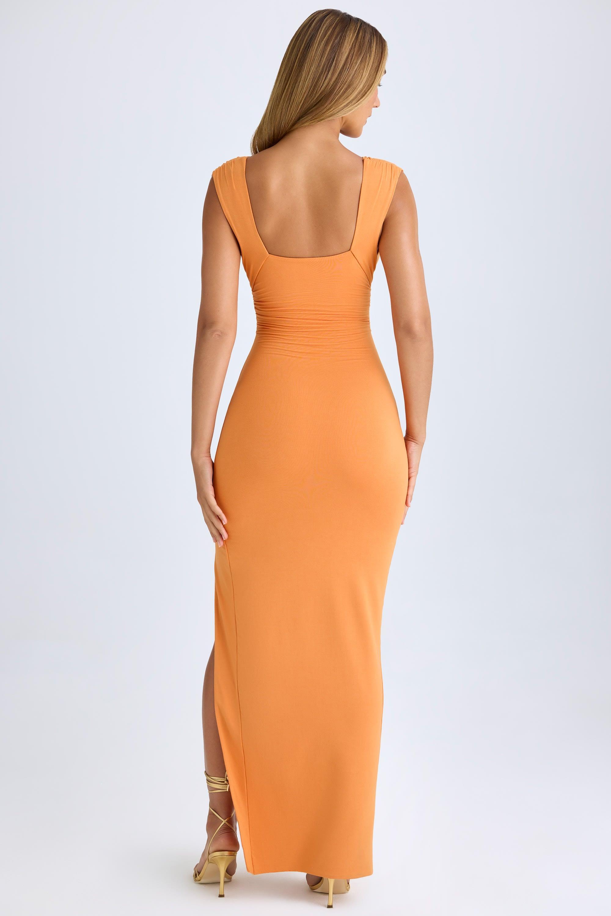 Modal High-Split Plunge-Neck Maxi Dress in Sunset Orange Product Image