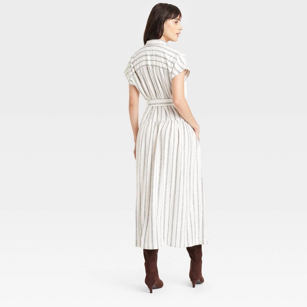 Women's Short Sleeve Belted Midi Shirtdress - Universal Thread™ White Striped L Product Image