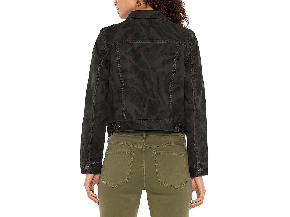 Liverpool Los Angeles Military Crop Jacket Ecru Rigid Denim (Abstract Camo) Women's Vest Product Image