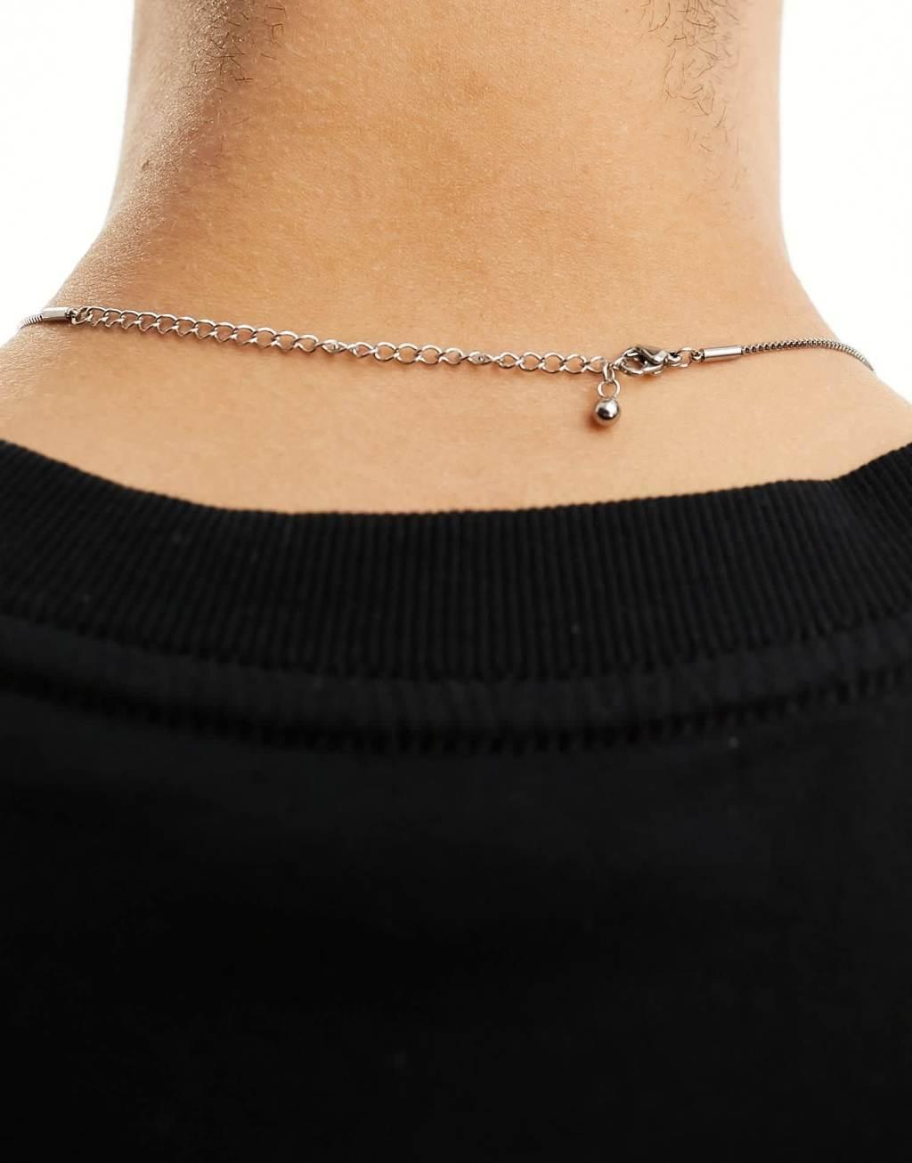 ASOS DESIGN waterproof stainless steel necklace with round pendant in silver tone Product Image