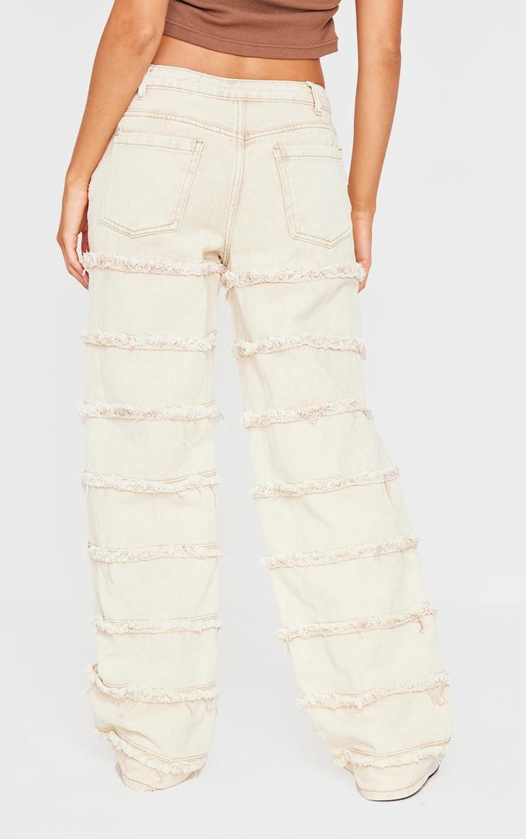 Washed Stone Frayed Striped Seam Wide Leg Jeans Product Image