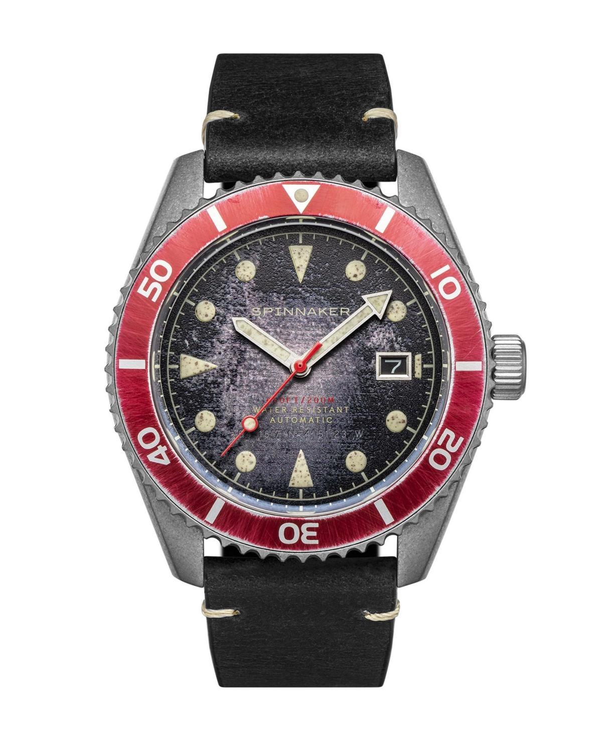 Spinnaker Mens Wreck Automatic Black Genuine Leather Strap Watch Product Image