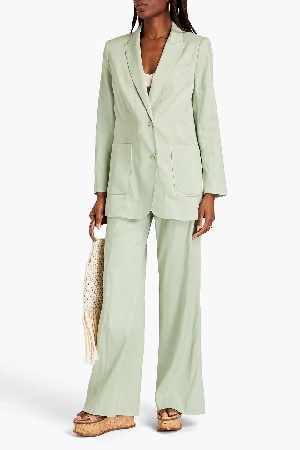 Linen-blend Twill Blazer In Sage Green Product Image